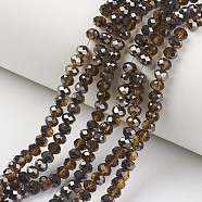 Electroplate Transparent Glass Beads Strands, Half Black Plated, Faceted, Rondelle, Saddle Brown, 3.5x3mm, Hole: 0.4mm, about 123~127pcs/strand, 13.7~14.1 inch(35~36cm)(EGLA-A034-T3mm-P15)