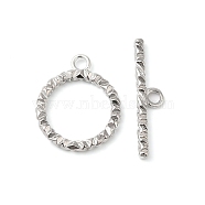 Brass Toggle Clasps, Textured Ring, Real Platinum Plated, Ring: 25.5x21.5x2.5mm, Hole: 3mm, Bar: 32x7x2.5mm, Hole: 3mm(KK-P234-82P)