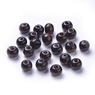 Dyed Natural Wood Beads, Round, Lead Free, Coconut Brown, 8x7mm, Hole: 3mm, about 6000pcs/1000g(WOOD-Q006-8mm-06-LF)