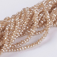 Electroplate Glass Beads Strands, Pearl Luster Plated, Faceted, Rondelle, Khaki, 3~3.5x2~2.5mm, Hole: 0.8mm, about 135~140pcs/strand, 14.6 inch(37cm)(GLAA-F077-PL06)