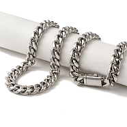 Non-Tarnish 304 Stainless Steel Curb Necklaces, Stainless Steel Color, 23.82 inch(60.5cm)(NJEW-Q337-04A-P)