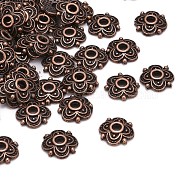 4-Petal Tibetan Style Alloy Flower Bead Caps, Cadmium Free & Nickel Free & Lead Free, Red Copper, 8x8x2mm, Hole: 2mm(X-TIBE-S222-R-NR)