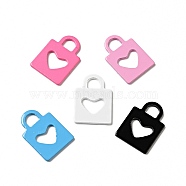 Spray Painted 201 Stainless Steel Pendants, Lock with Heart Pattern Charm, Mixed Color, 17x12x1mm, Hole: 3.5x4mm(STAS-G304-10)