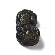 Feng Shui Natural Golden Sheen Obsidian Carven Pendants, Pixiu, Dark Khaki, 45x31x15~18mm, Hole: 2mm(G-A169-034)