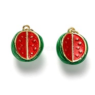 Brass Enamel Pendants, Long-Lasting Plated, with Jump Ring, Watermelon Shape, Real 18K Gold Plated, Mixed Color, 16x13.5x9mm(KK-B028-12G)