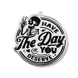 Acrylic Pendants, Hallowmas Series Charms, Skull, Word, 38x36x2.3mm, Hole: 1.6mm(X-FIND-B036-06F)