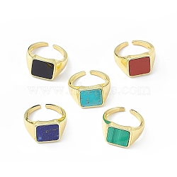 Natural Genstone Square Open Cuff Ring, Golden Brass Jewelry for Women, Cadmium Free & Lead Free, Inner Diameter: 16mm(RJEW-C015-01G)