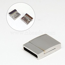 Tarnish Resistant 304 Stainless Steel Magnetic Clasps with Glue-in Ends, Rectangle, Stainless Steel Color, 23x17x6mm, Hole: 3x15mm(STAS-I011-07)