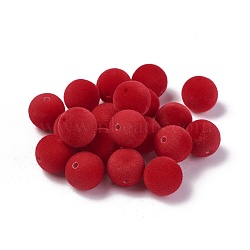 Flocky Acrylic Beads, Round, Red, 16mm, Hole: 1.8mm(OACR-L011-E-06)