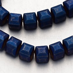 Electroplate Non-magnetic Synthetic Hematite Bead Strands, Frosted, Cube, Blue Plated, 8x8x8mm, Hole: 1mm, about 51pcs/strand, 15.7 inch(G-F300-25-F05)