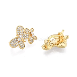 Brass Pave Clear Cubic Zirconia Twister Clasps, Butterfly, Real 18K Gold Plated, 23x17.5x10mm, Hole: 1.2mm(KK-A165-06G)