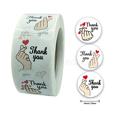 3 Styles Thank You Stickers Roll, Finger Heart Pattern Self-Adhesive Kraft Paper Gift Tag Stickers, Adhesive Labels, Flat Round, Colorful, 25mm, about 500pcs/roll(X-STIC-PW0002-108)