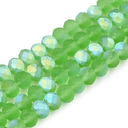 Transparent Glass Beads Strands, Faceted, Frosted, Half AB Color Plated, Rondelle, Green, 6x4.5mm, Hole: 1.4mm, about 84~85pcs/strand, 41.5~42cm(EGLA-A044-T6mm-MB11)