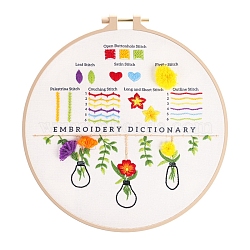 DIY Embroidery Kit, including Embroidery Needles & Thread, Linen Cloth, Flower, 290x290mm(DIY-P077-160)