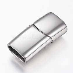 304 Stainless Steel Magnetic Clasps with Glue-in Ends, Rectangle, Stainless Steel Color, 29x14x8mm, Hole: 6x12mm(STAS-G157-14P-14x8mm)