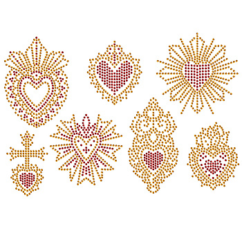 Glass Hotfix Rhinestone, Iron on Appliques, Costume Accessories, for Clothes, Bags, Pants, Religion Sacred Heart, 297x210mm