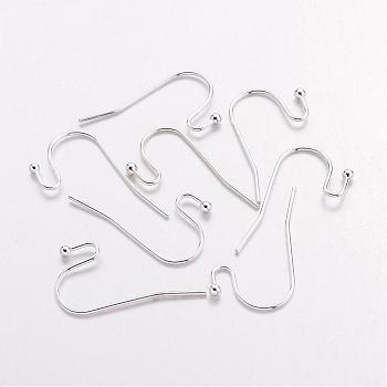 Brass Earring Hooks, Ear Wire, Lead Free and Cadmium Free, Silver Color Plated, Size: about 11mm wide, 22mm long, 0.75mm thick, Ball: 2mm in diameter