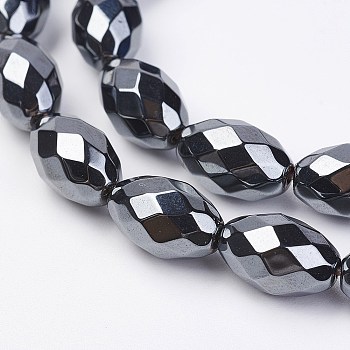 Non-magnetic Synthetic Hematite Beads Strands, Faceted, Oval, 6x4mm, Hole: 1mm, about 69pcs/strand, 15.74 inch