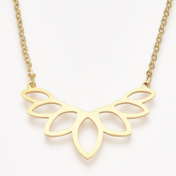 201 Stainless Steel Pendant Necklaces, with Cable Chains, Lotus, Golden, 17.9 inch(45.5cm), 2mm, Lotus: 25x40x1mm