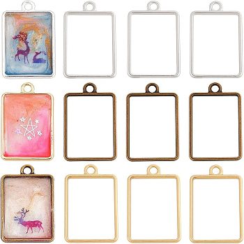 Matte Style Rack Plating Alloy Open Back Bezel Pendants, For DIY UV Resin, Epoxy Resin, Pressed Flower Jewelry, Rectangle, Mixed Color, 33.5x21x3.5mm, Hole: 3mm