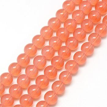 Baking Painted Glass Beads Strands, Imitation Opalite, Round, Coral, 6mm, Hole: 1.3~1.6mm, about 133pcs/strand, 31.4 inch