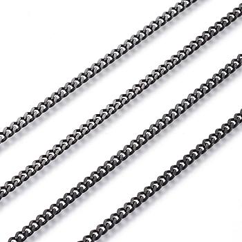 304 Stainless Steel Twisted Chains Curb Chains, Unwelded, with Spool, Faceted, Electrophoresis Black, 3x2x0.6mm, about 32.8 Feet(10m)/roll