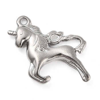 316 Stainless Steel Pendants, Unicorn Charm, Stainless Steel Color, 21x21x4mm, Hole: 1.8mm