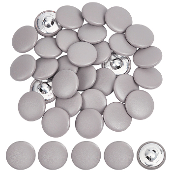 30Pcs Imitation Leather Snap Bottons, with Aluminum Findings, Flat Round, Silver, 28.5x11mm, Hole: 2.5mm