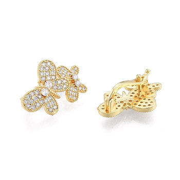 Brass Pave Clear Cubic Zirconia Twister Clasps, Butterfly, Real 18K Gold Plated, 23x17.5x10mm, Hole: 1.2mm
