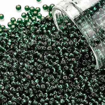 TOHO Round Seed Beads, Japanese Seed Beads, (36) Silver Lined Green Emerald, 11/0, 2.2mm, Hole: 0.8mm, about 1103pcs/10g