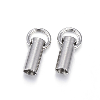 201 Stainless Steel Cord Ends, End Caps, Column, Stainless Steel Color, 7x2mm, Hole: 3.5mm, about 1.6mm inner diameter