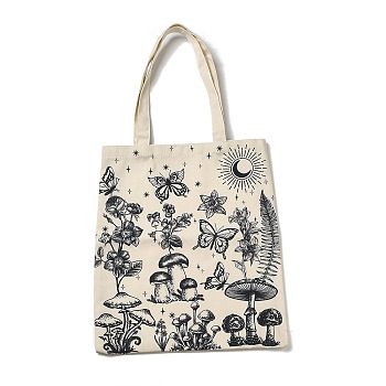 Printed Canvas Women's Tote Bags, with Handle, Shoulder Bags for Shopping, Rectangle, Mushroom, 61cm
