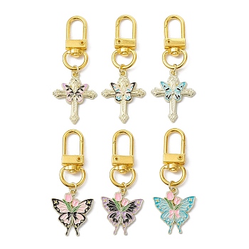 Alloy Enamel Pendant Decorations, with Alloy Swivel Clasps, Butterfly & Cross, Mixed Color, 59~63mm, 6pcs/set