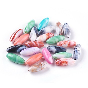 Acrylic Imitation Gemstone Beads, Oval, Mixed Color, 29~29.5x11mm, Hole: 2.5mm, about 220pcs/500g