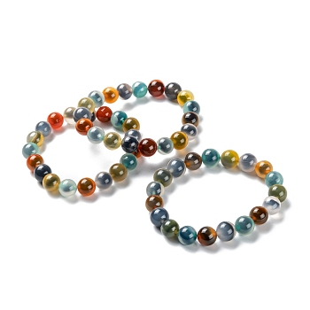 Unisex Natural Sugar Heart Agate Beaded Stretch Bracelets, Colorful, Beads: 10mm, Inner Diameter: 2-1/8 inch(5.3cm)