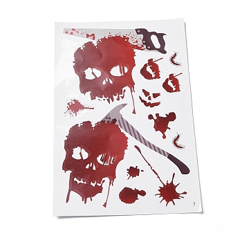 Halloween Theme PVC Static Stickers, Waterproof Horrible Static Cling Decals for Window Decoration, Skull Pattern, 296x199x0.2mm, Stickers: 25~168x20~180mm