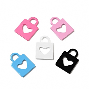 Spray Painted 201 Stainless Steel Pendants, Lock with Heart Pattern Charm, Mixed Color, 17x12x1mm, Hole: 3.5x4mm