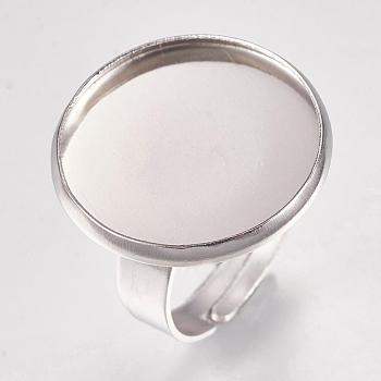 304 Stainless Steel Pad Ring Settings, Adjustable, Flat Round, Stainless Steel Color, Tray: 18mm, Size 7(17mm)