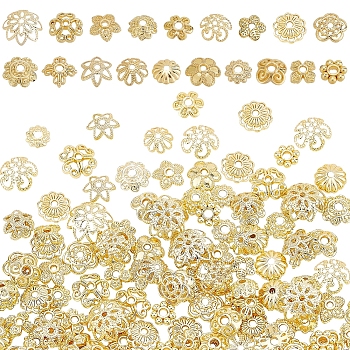 Elite 190Pcs 19 Styles Brass Spacer Beads, Flower, Golden, 6~10.5x1.5~3.5mm, Hole: 1~1.6mm, 10pcs/style