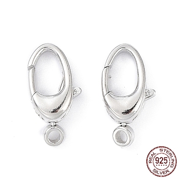 Rhodium Plated 925 Sterling Silver Swivel Clasps, Oval, Platinum, 15.5x8x4mm, Hole: 1.8mm