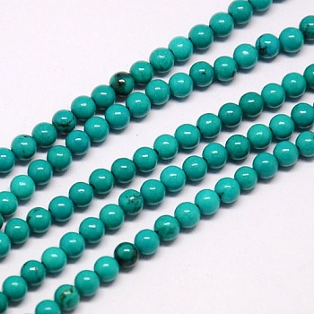 Natural Magnesite Beads Strands, Dyed, Round, Turquoise, 6mm, Hole: 1mm, about 64pcs/strand, 15.74 inch