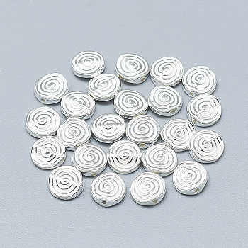 925 Sterling Silver Beads, with 925 Stamp, Flat Round with Spiral, Silver, 7.5x2.5mm, Hole: 0.7mm