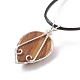 Natural Picture Jasper Leaf Cage Pendant Necklace with Waxed Cords(NJEW-TA00035-04)-5