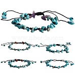 5Pcs 5 Styles Adjustable Braided Nylon Cord Anklets, with Chip Natural Gemstone Beads and Velvet Bags, 2-3/8~3-7/8 inch(6~10cm), 1pc/style(AJEW-SZ0001-63)