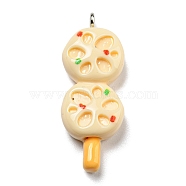 Opaque Resin Imitation Food Pendants, Kebab Charms with Platinum Tone Iron Loops, Blanched Almond, 35x14x7mm, Hole: 2mm(CRES-D019-02E)