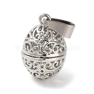 Alloy Bead Cage Pendants, Hollow Cage Charms for Chime Ball Pendant Making, Platinum, Egg, 22x15mm, Hole: 9x4mm(FIND-M012-01O-P)