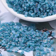 MIYUKI Half TILA Beads, Japanese Seed Beads, 2 Hole, (HTL2405FR) Matte Transparent Teal AB, 5x2.3x1.9mm, Hole: 0.8mm, about 250pcs/10g(X-SEED-J020-HTL2405FR)