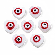 Natural Freshwater Shell Beads, with Enamel, Heart with Evil Eye, Red, 9~10x9.5~11x4mm, Hole: 0.8mm(SHEL-N003-21C)