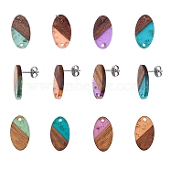 8 Pairs 4 Colors Transparent Resin with Gold Foil & Walnut Wood Stud Earring Findings, with 304 Stainless Steel Pin, Oval, Mixed Color, 20x11mm, Hole: 1.8mm, Pin: 0.7mm, 2pair/color(MAK-CJ0001-09)