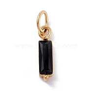 304 Stainless Steel Cubic Zirconia Pendants, Rectangle, Golden, Black, 17x4x4mm, Hole: 5mm(X-STAS-E487-21G-05)
